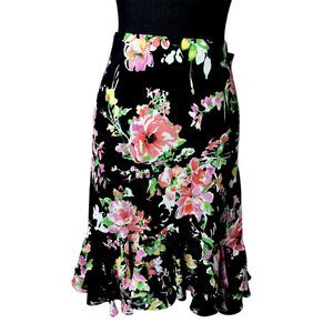 Chaps Womens Multicolor Floral Midi Skirt XL Ruffle Flouncy Y2K 2000s Feminine